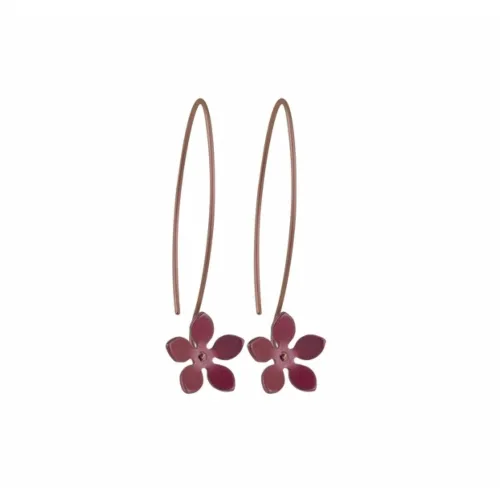 Large Five Petal Flower Brown Hook Drop Earrings